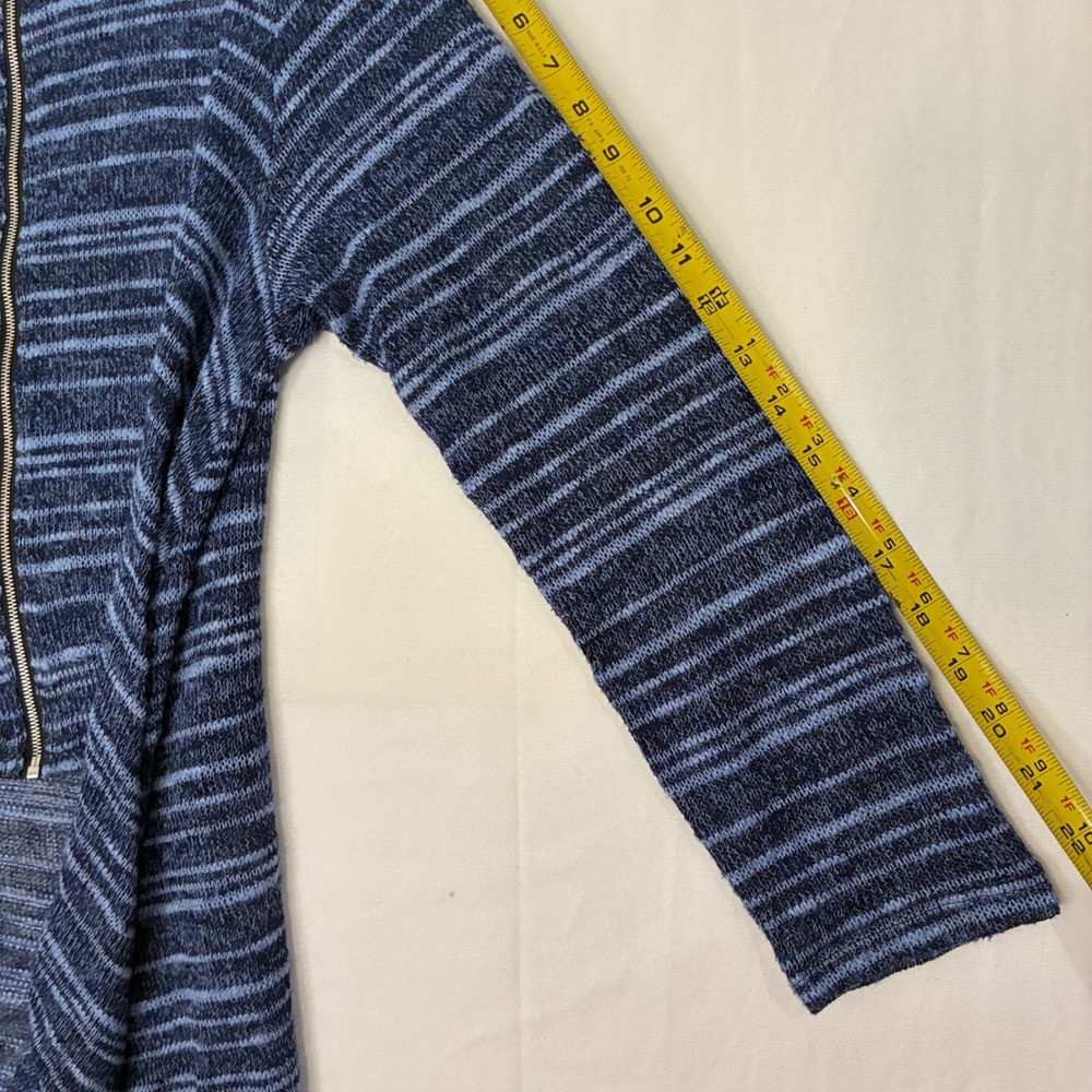 Comfy USA Sheer Cardigan Womens Medium Blue Striped Zip Up High Low Boho Coastal - Picture 10 of 10